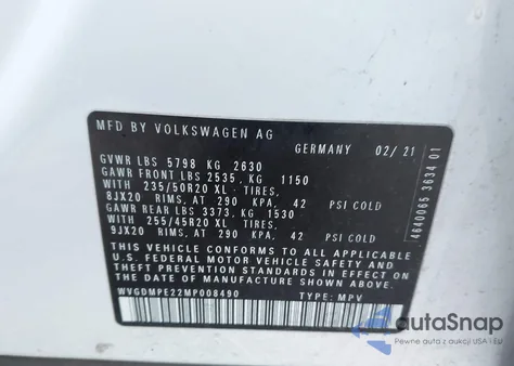 2021 Volkswagen Id.4 1St Edition из США, поврежденный, VIN WVGDMPE22MP008490